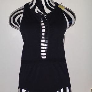 Nicole Miller Black Cut Out Body Suit